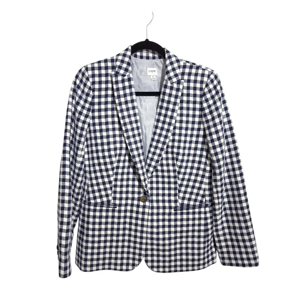 J. Crew Gingham Women's size 6 Linen Cotton Casual Career Preppy Classic Blazer